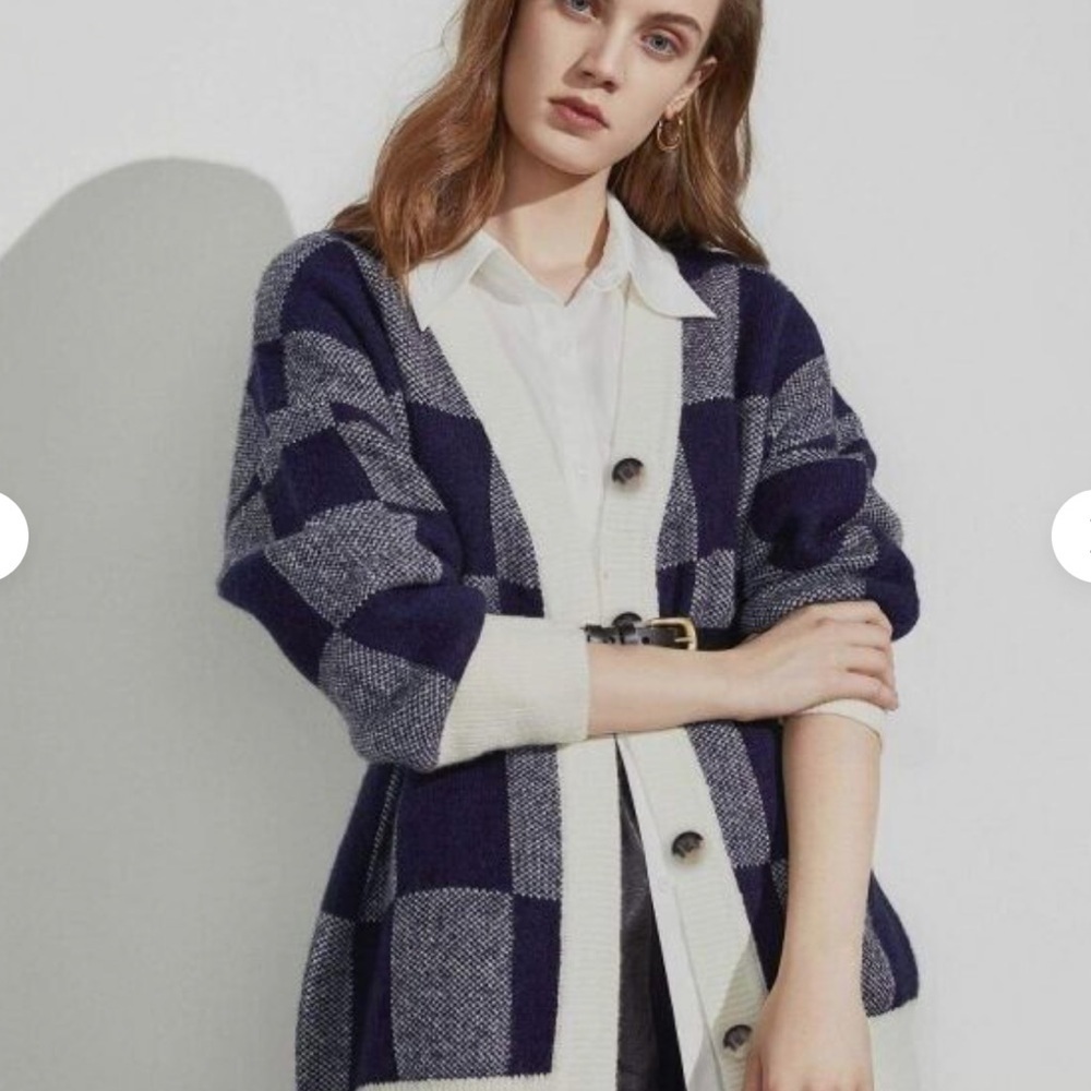 J.ING Knitwear | Mollie Blue Checkerboard Cardigan Size S/M